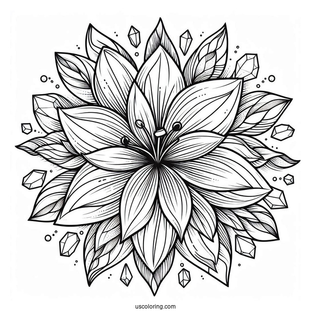 Tropical Lily Flower Mandala Coloring Page With Crystals
