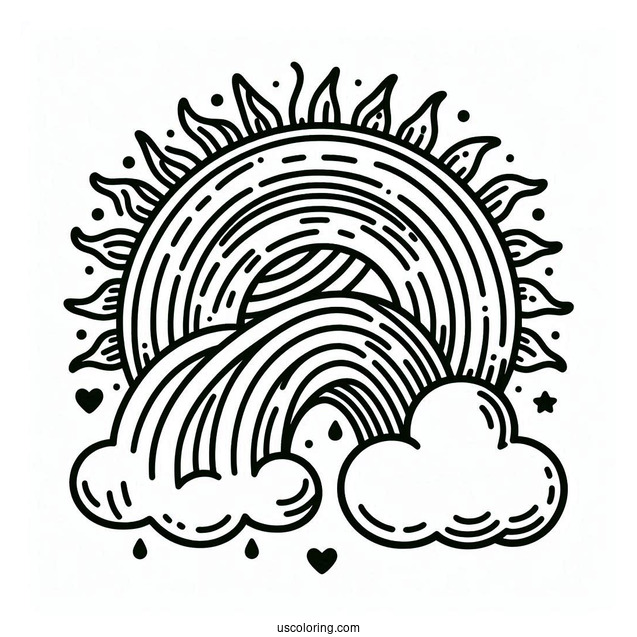 Large Sun With Rainbow And Clouds To Color