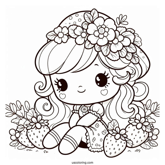Strawberry Shortcake Coloring Page Sitting On Flower
