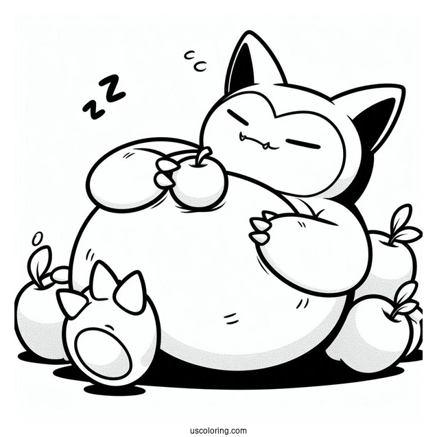 Snorlax Coloring Page Sleeping With Apples On Stomach