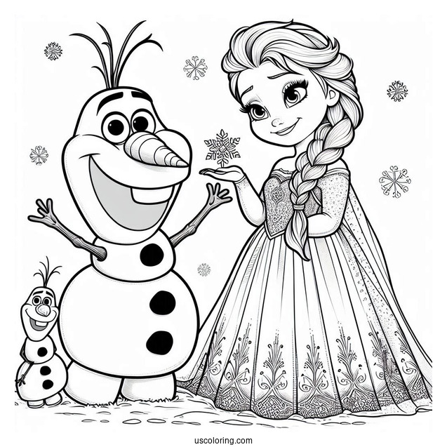 Olaf With Anna And Elsa To Color