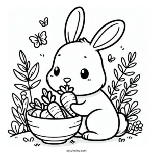 Cartoon Rabbit Eating A Bowl Of Carrots