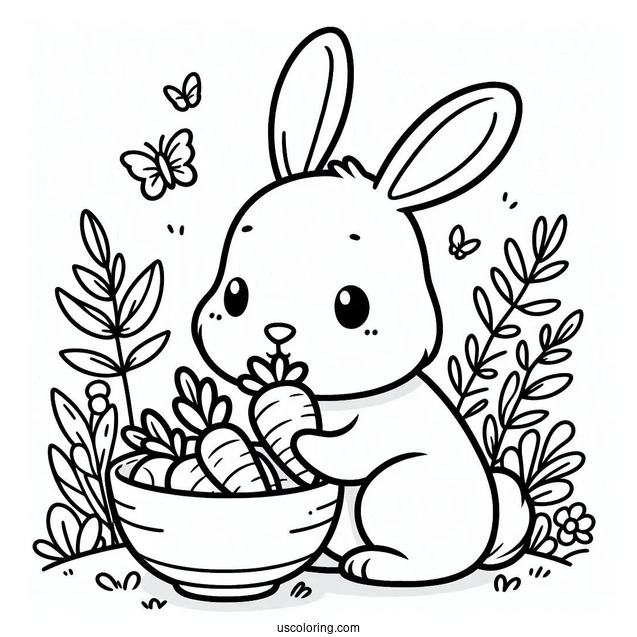 Cartoon Rabbit Eating A Bowl Of Carrots