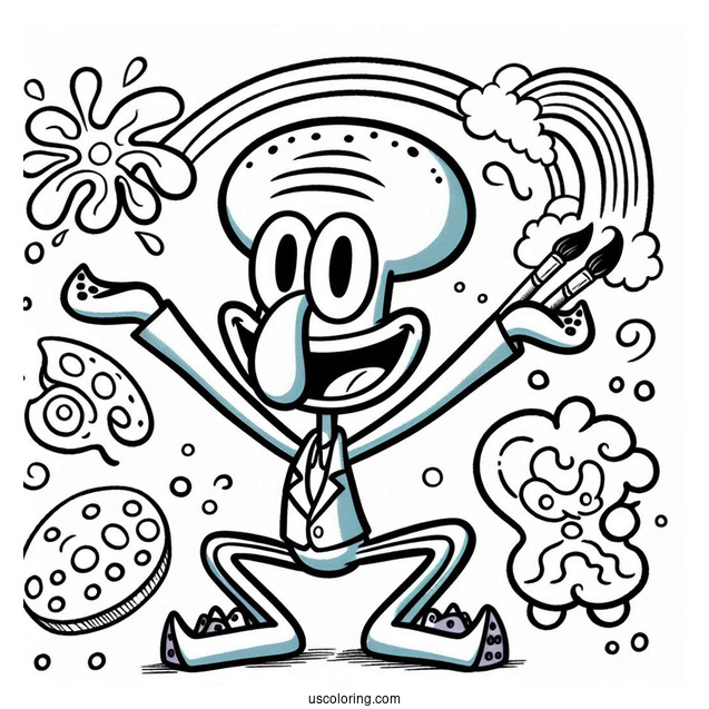 Squidward Coloring Page And SpongeBob Painting Self Portraits