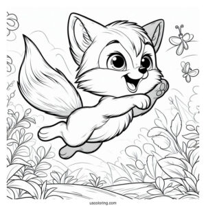 Excited Young Fox Coloring Page Leaping