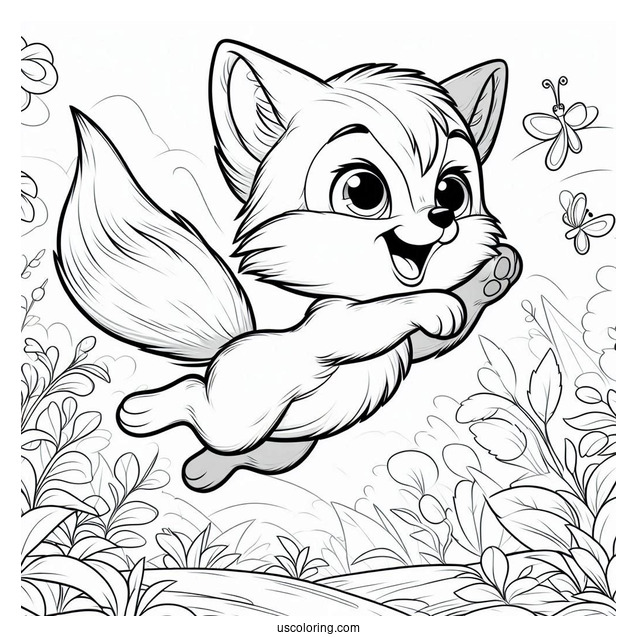 Excited Young Fox Coloring Page Leaping