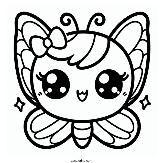 Smiling Kawaii Butterfly Coloring Page For Kids