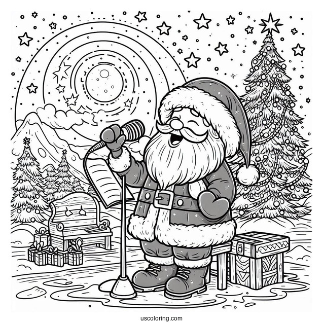 North Pole Coloring Page Of Santa Claus Singing In The North Pole