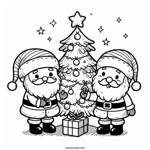 Santa Claus With Christmas Tree Coloring Page