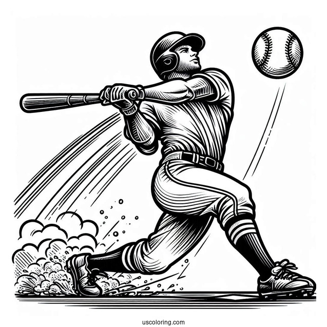 Pro Baseball Coloring Page Of Player Hitting a Home Run