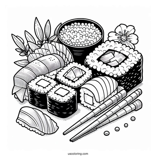 Japanese Sushi Coloring Page