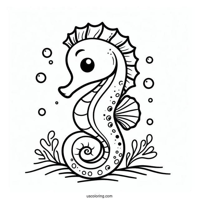 Simple Outline Of a Seahorse For Preschoolers