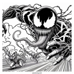 Venom And Carnage Coloring Page Chasing Spider Man