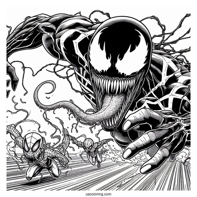 Venom And Carnage Coloring Page Chasing Spider Man