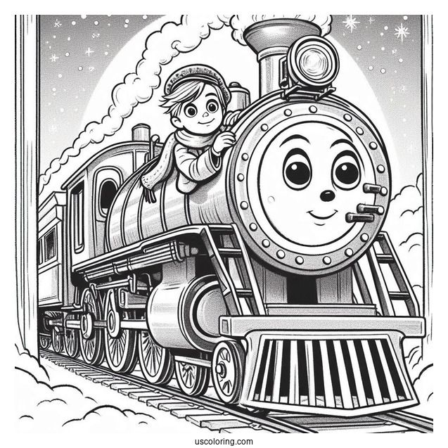 Hero Boy Peering Out Of Polar Express Coloring Page Of Train