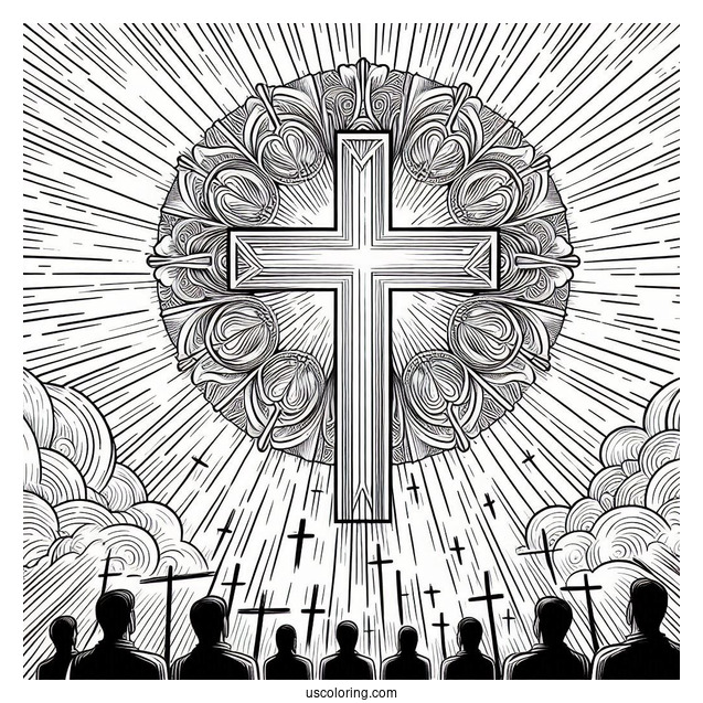 Glorious Cross Coloring Page With Rays Of Light For Kids