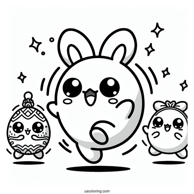 Tamagotchi Coloring Page Of Mametchi Skipping While Chamametchi And Happyhappytchi Watches From The Side