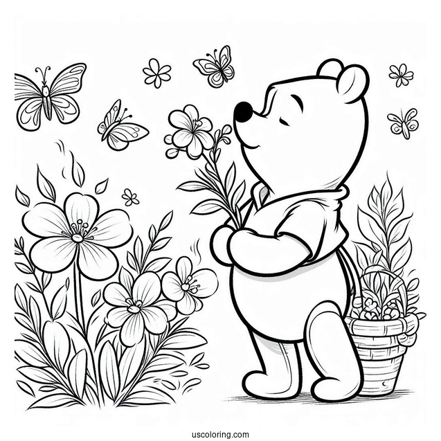 Winnie The Pooh Smelling Spring Coloring Page Flowers For Kids