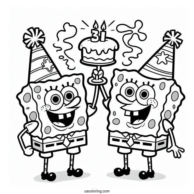 Coloring Page Of SpongeBob And Patrik Celebrating