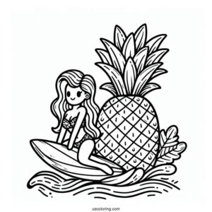 Pineapple Surfing In Summer Coloring Page For Kids