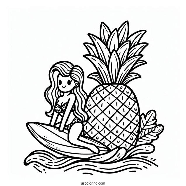 Pineapple Surfing In Summer Coloring Page For Kids