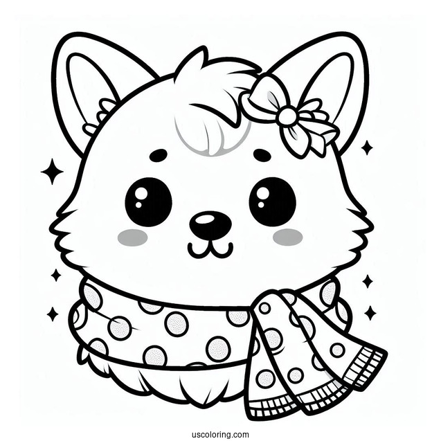 Kawaii Corgi Coloring Page Wearing Polka Dot Scarf For Kids