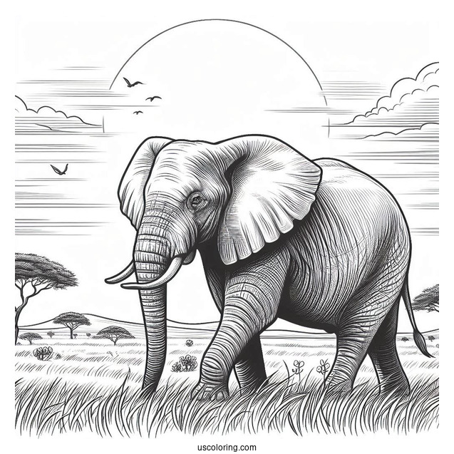 Adult Elephant Walking In African Safari