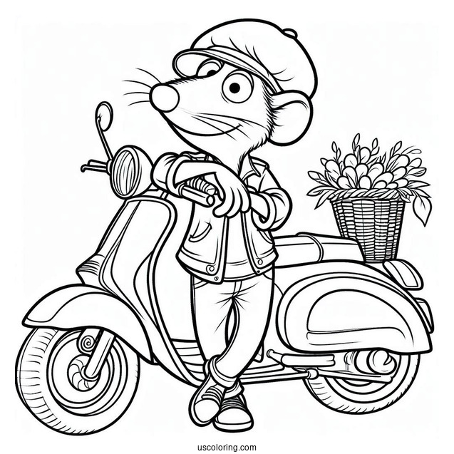 Ratatouille Coloring Page Of Easy Colette Leaning Against Her Motorcycle Outline