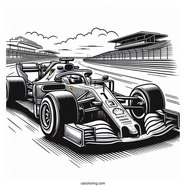 Ferrari F1 Coloring Page SF 23 On Race Track