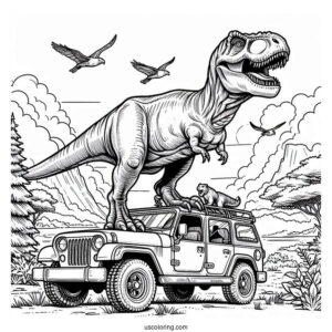 Jurassic Park T-Rex Standing On Jeep
