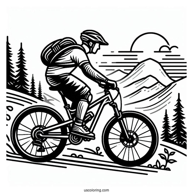 Easy Man Riding Mountain Bicycle Coloring Page For Kids