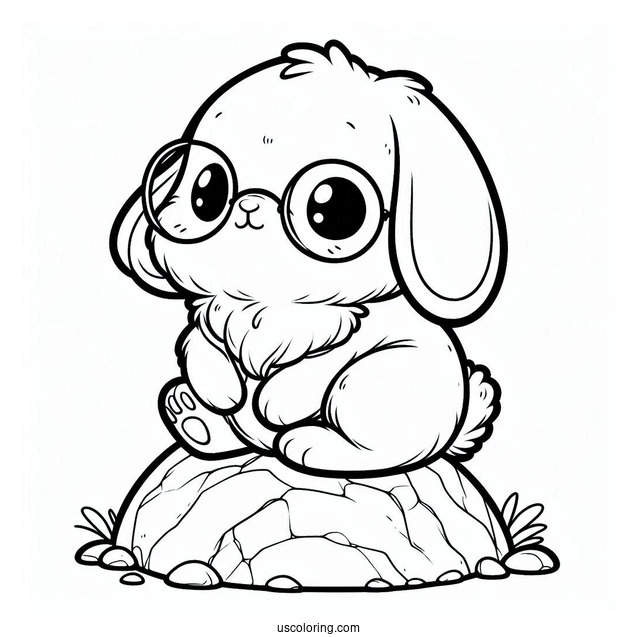 Nerdy Rabbit Coloring Page Sitting On A Rock For Kids
