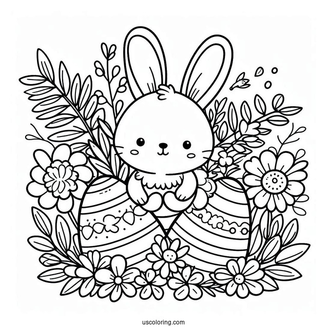 Cute Bunny And Flowers Easter Egg Coloring Page