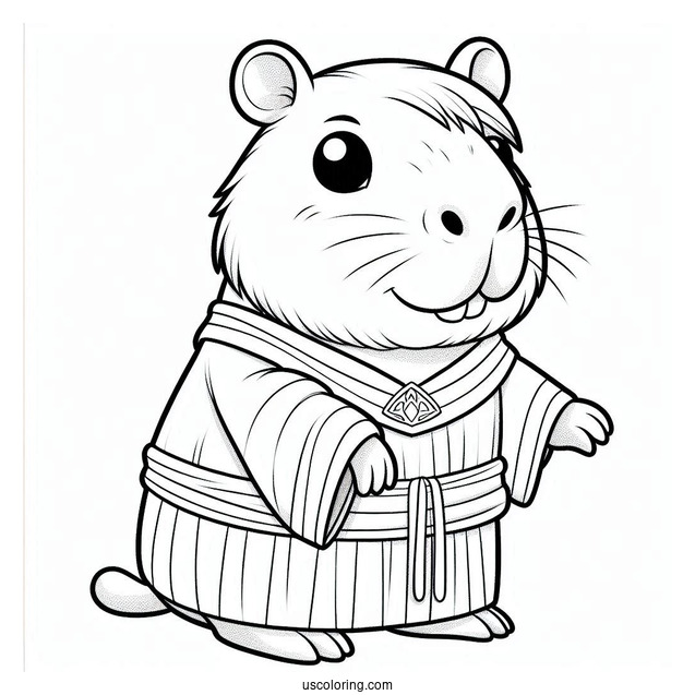 Cartoon Capybara Coloring Page Dressed In A Tunic For Kids