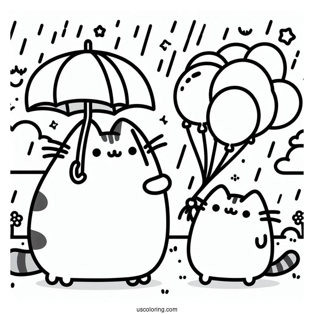 Stormy And Pusheen Holding Balloons To Color