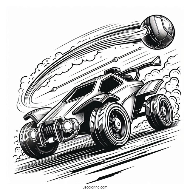 Rocket League Coloring Page Ball Flying Towards A Battle Car