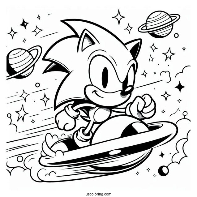 Super Sonic Coloring Page With Sonic In Outer Space