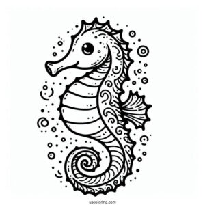 Easy Outline Of a Seahorse With Long Tail