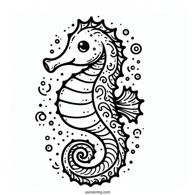 Easy Outline Of a Seahorse With Long Tail