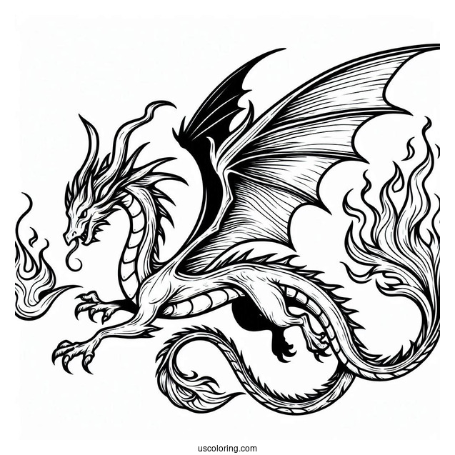 Flying Dragon To Color With Flames