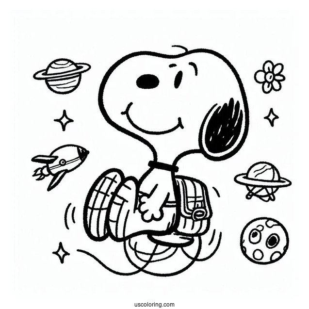 Snoopy In Space Coloring Sheet