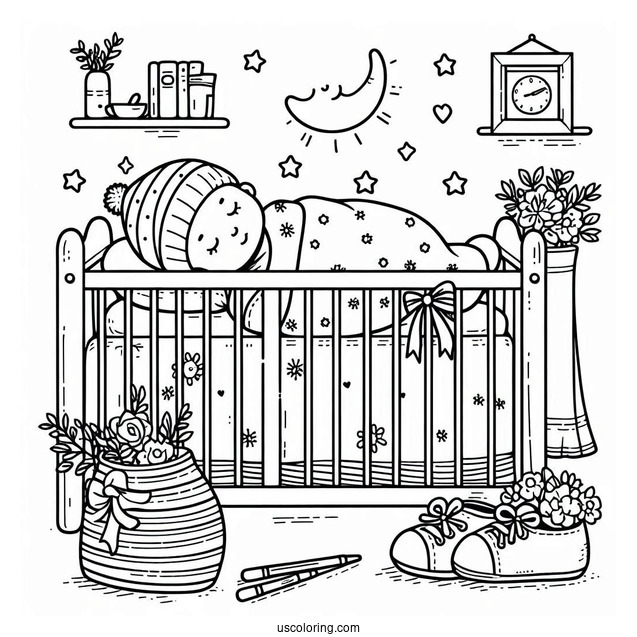 Baby Coloring Page Sleeping In Crib