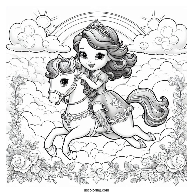 Sofia The First Coloring Page Riding Skye In The Clouds