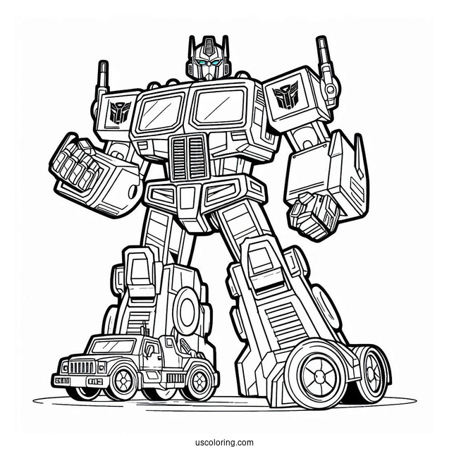 Cute Cartoon Optimus Prime Coloring Page For Preschoolers