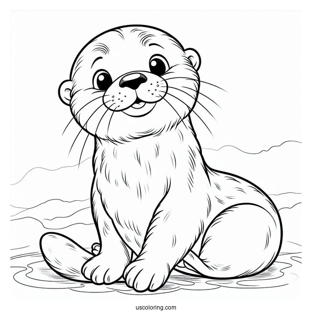 Smiling Otter Coloring Page Outline