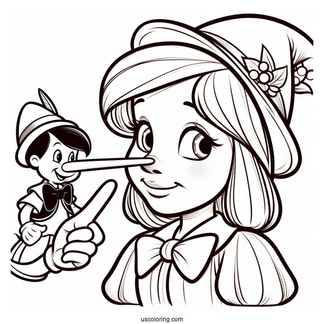 Pinocchio Coloring Page Touching His Pointy Nose