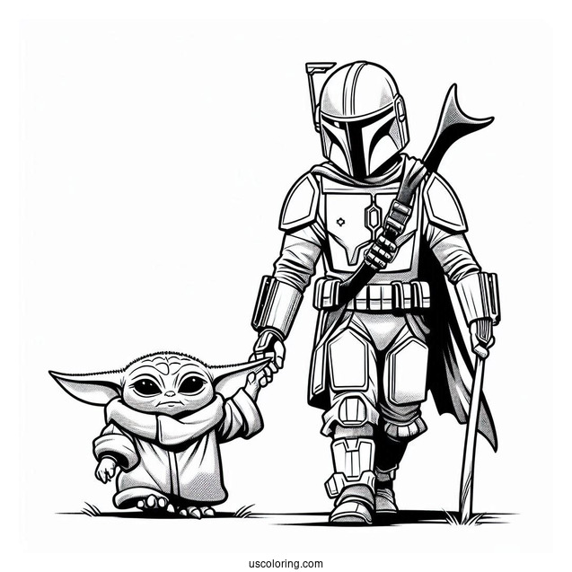 Mandalorian Walking With Baby Yoda