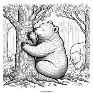 Adult Bear Coloring Page Rubbing Back On Tree