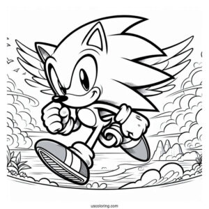 Super Sonic Coloring Page Running In Angel Island