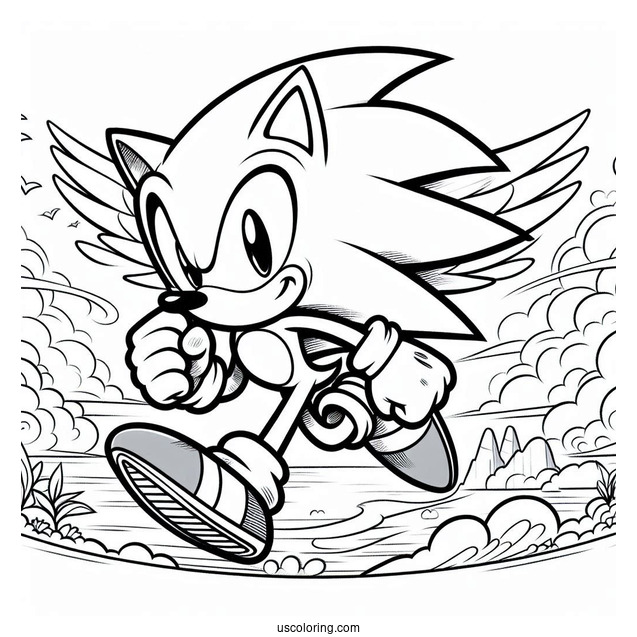 Super Sonic Coloring Page Running In Angel Island